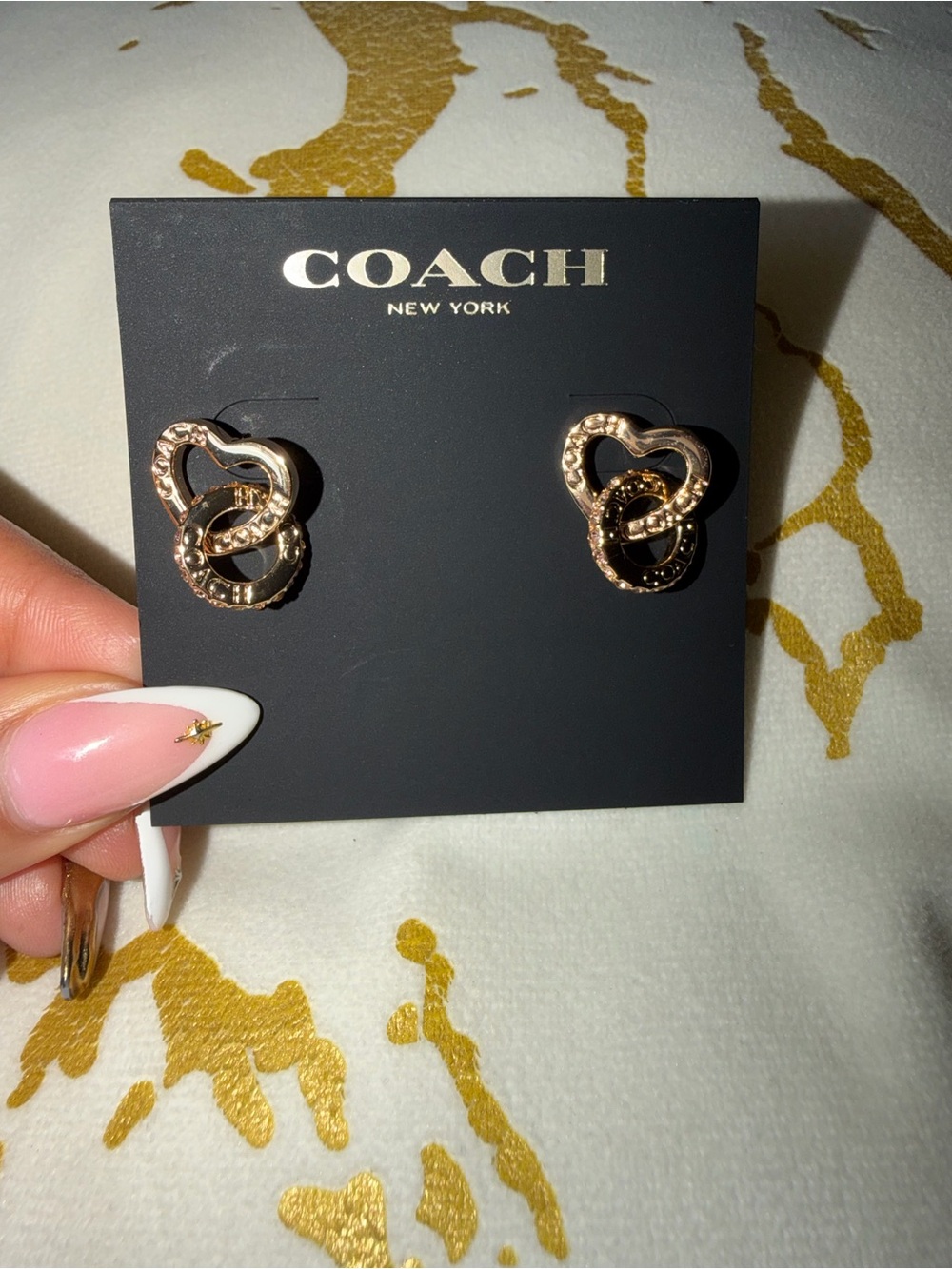 COACH Crystal Interlocking Heart Earrings